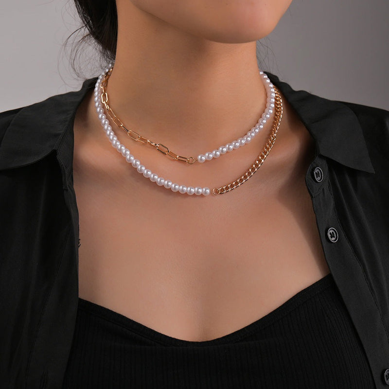 Layer Pearl Chain Half Necklace Choker