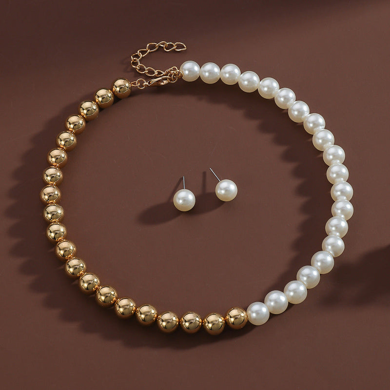 Geometric Round Metallic Beads Choker Necklace Jewelry Set