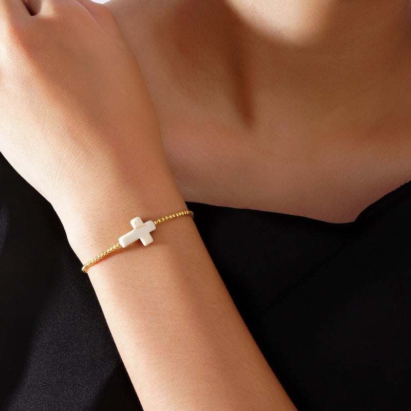 Bohemian Bead String Natural Stone Cross Bracelet