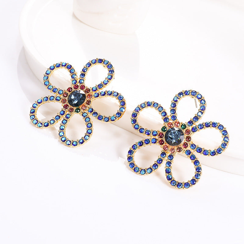 Colorful Rhinestone Crystal Flower Earrings