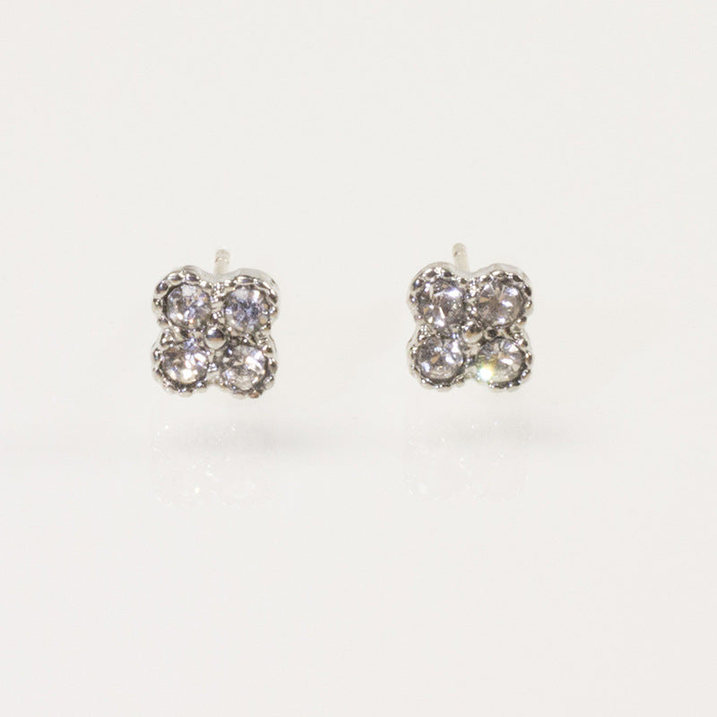 Four Clover Rhinestone Stud Earrings