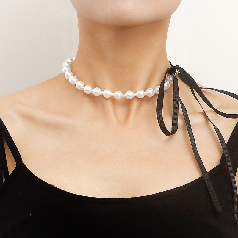 Vintage Long Bow Pearl Beaded Chain Choker DIY Lace