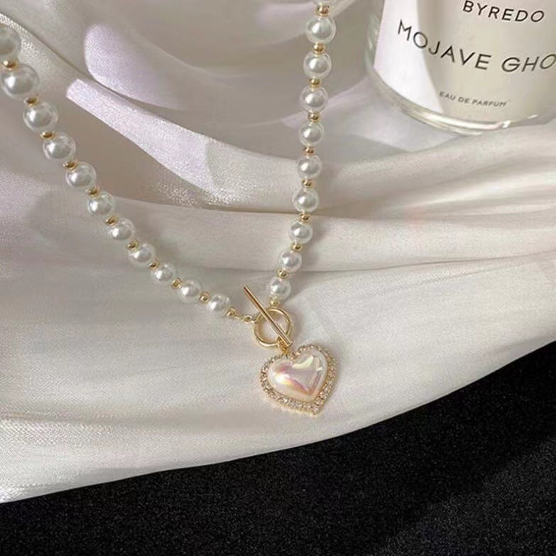 Pearl Beaded Choker Imitation Pearl Heart Necklace