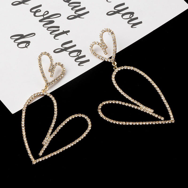Crystal Rhinestone Heart Drop Dangle Earrings