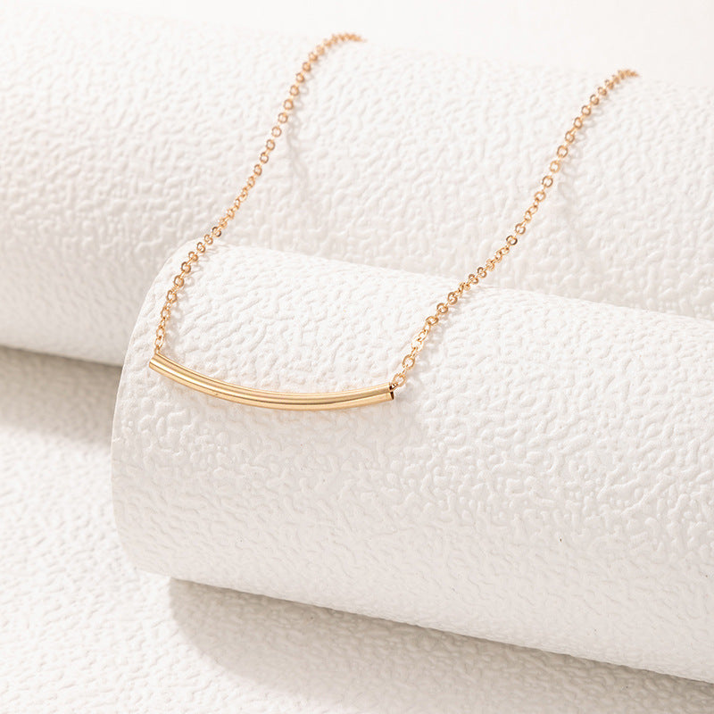 Long Curved Horizontal Tube bar Pendant Necklace