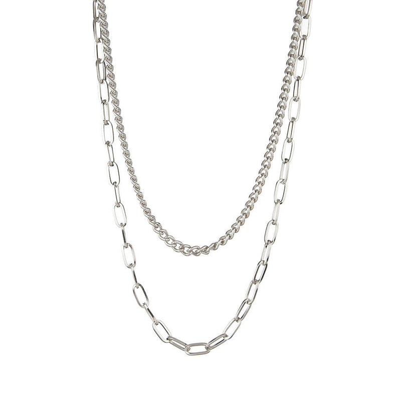 Double Layered Cuban Link Rectangle Chain Choker Necklace