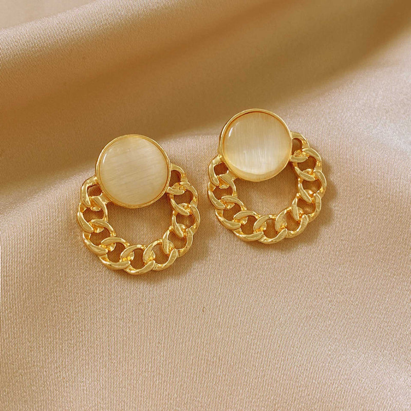 Opal Round Geometric Earrings