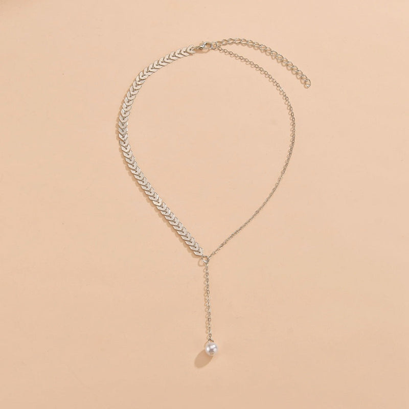 Wheat Ear Leaf Pearl Clavicle Pendant Necklace