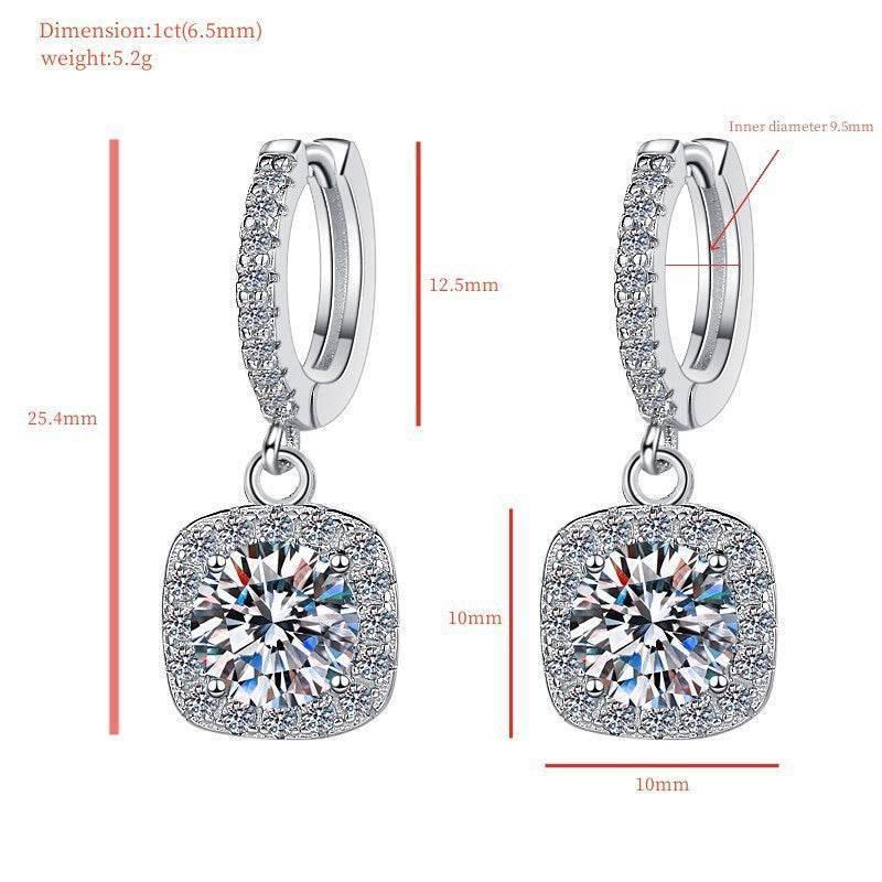 S925 Emerald Green Moissanite  or CZ Square Halo Earrings with Pavé-Set Halo & Hoop, 1ct D-Grade VVS1 Round Moissanite with GAR certification, Sterling Silver Earrings
