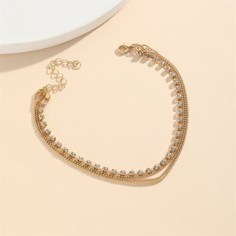 Multi Layered Crystal Beaded Tennis Chain Anklets Jewelry