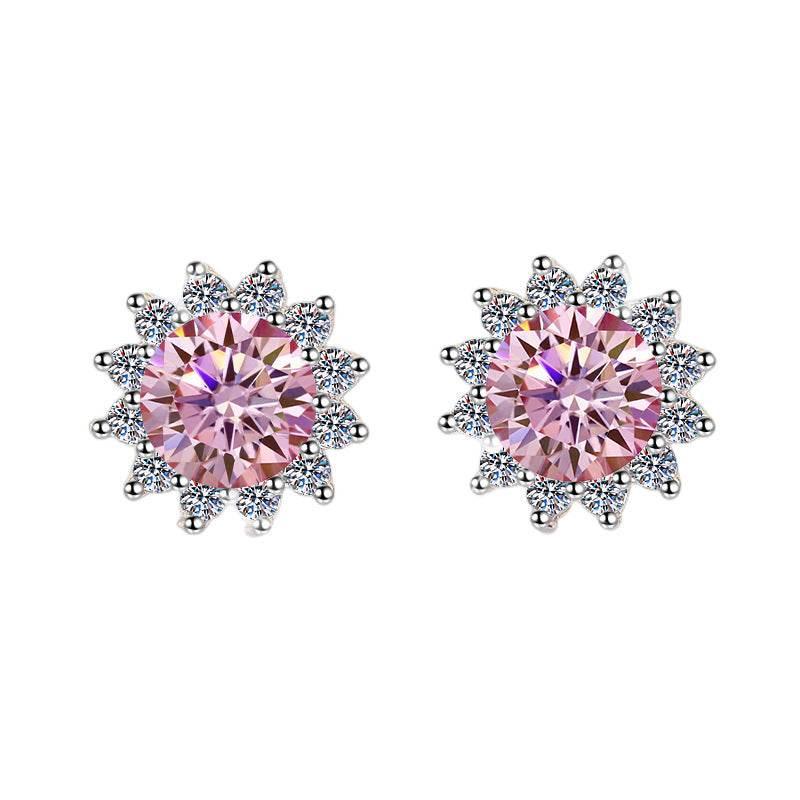 S925 Colorful Moissanite/CZ Sunflower Halo Stud Earrings, 12 Color 0.5ct D-Grade VVS Certificate, Hypoallergenic Sterling Silver Jewelry Gift