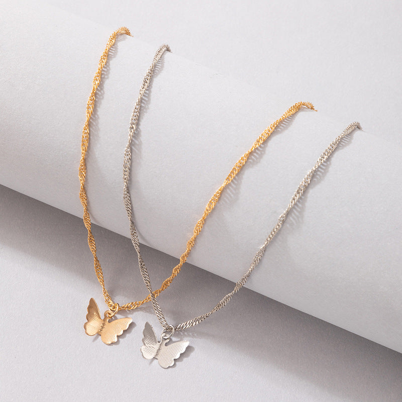 Double Layered Butterfly Pendant Multi Layered Necklace