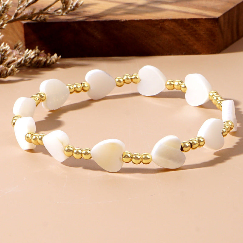 Bohemian Peach Shell Heart Bracelet