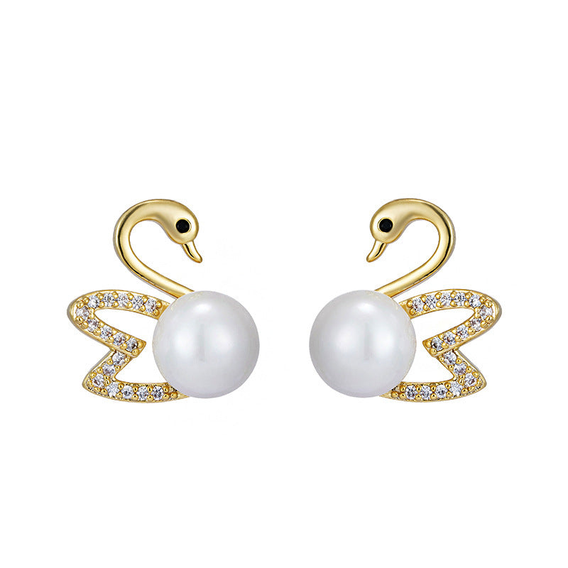 Hollow Swan Imitation Pearl Earrings