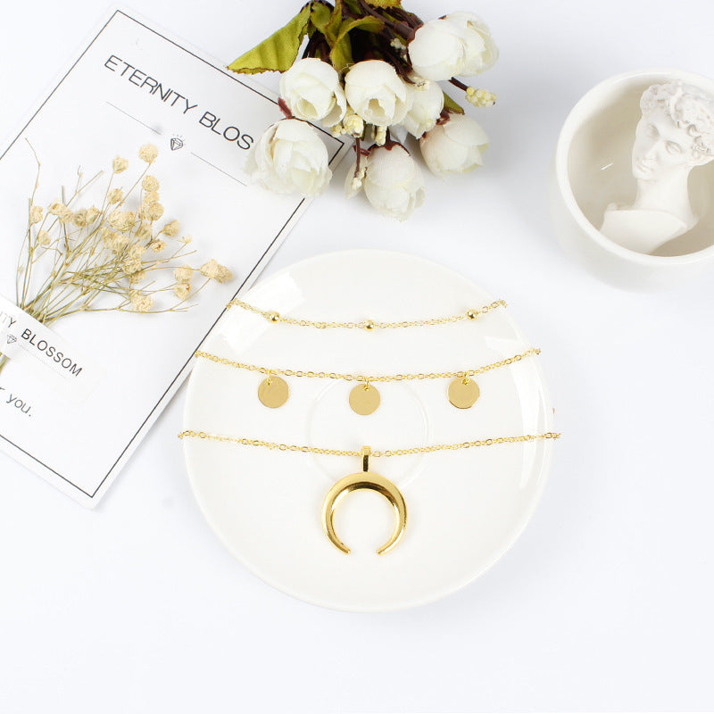 Boho Moon Multi layer Chain Necklace