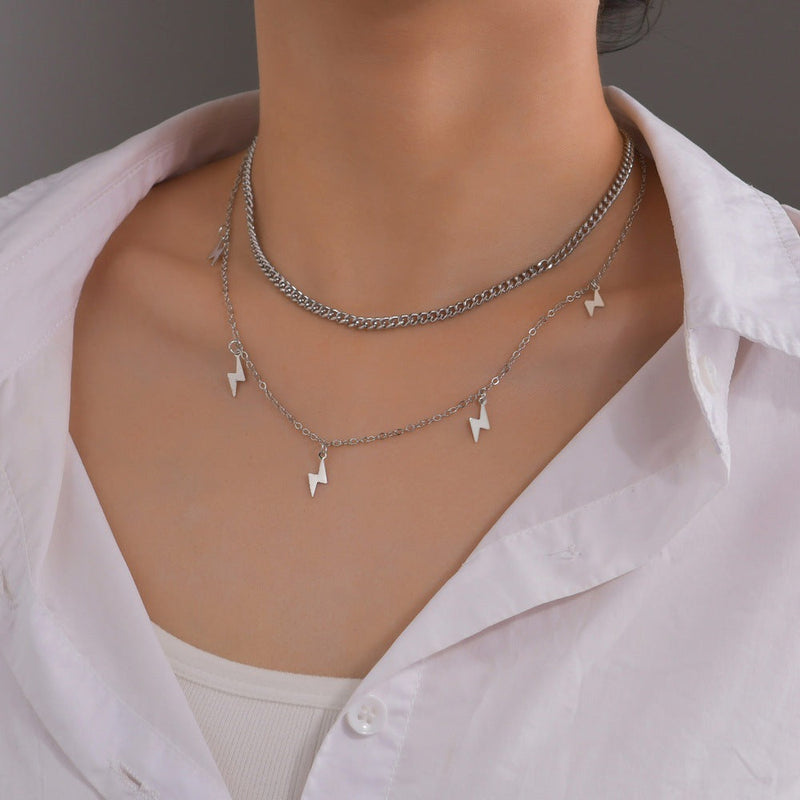 Layer Chain Lightning Pendant Choker Necklace