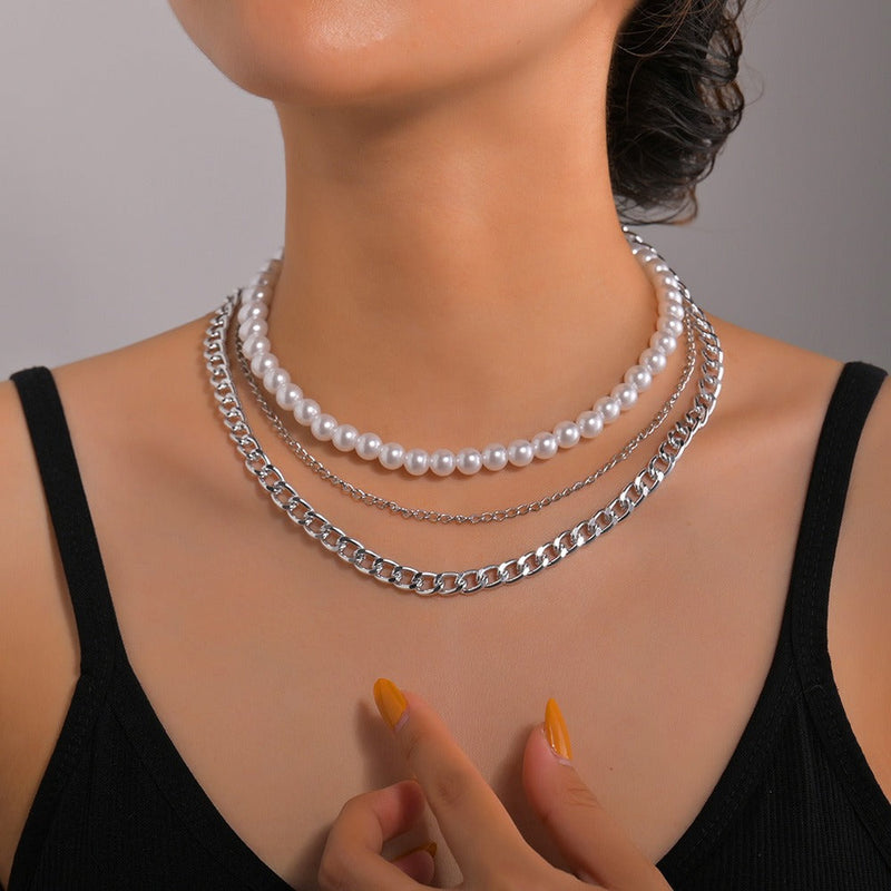 Multi-layer Pearl Chain Choker Necklace