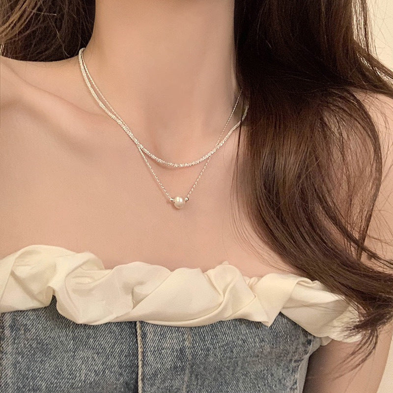 Double Layer Pearl Necklace Women Chain Collarbone Jewelry