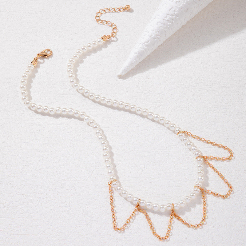 Tassel Round Pearl Choker Chain Pendant Necklace