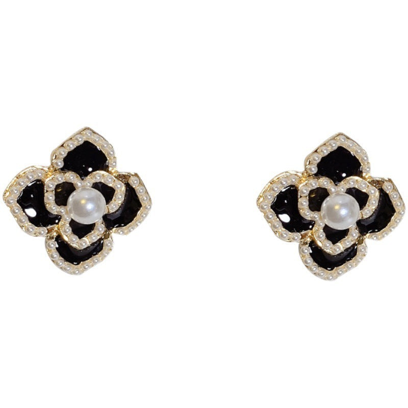 Vintage Women Pearl Flower Stud Earrings