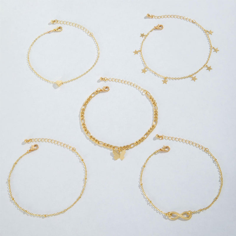 Fashion Butterfly Pearl Infinity Heart Anklet Set