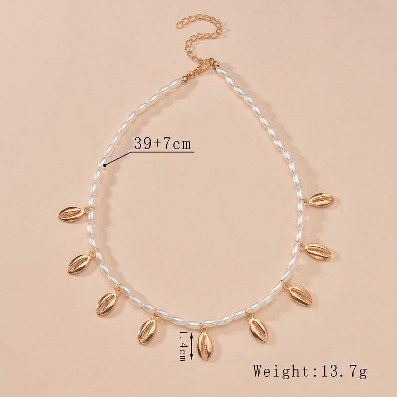 Simple Imitation Pearl Sea Shell Pendant Necklace