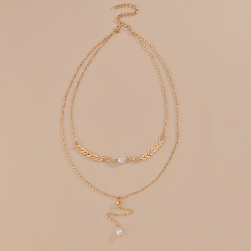 Wheat Leaves Chain Pearl Necklace