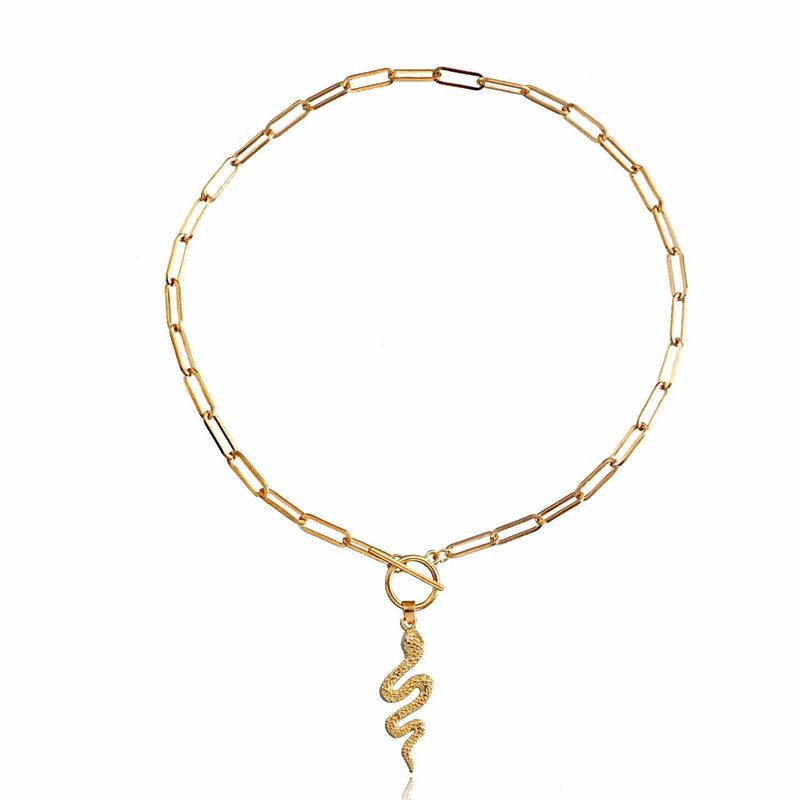 Snake Pendant Paperclip Link Chain Necklace