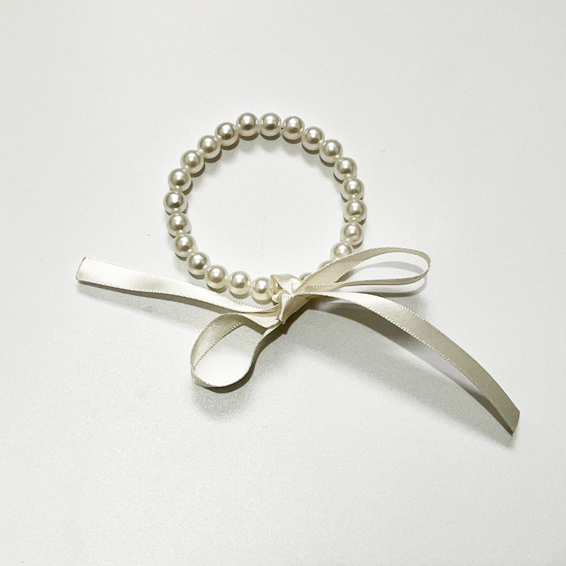 White Imitation Pearl Choker Necklace Women Long Black Ribbon