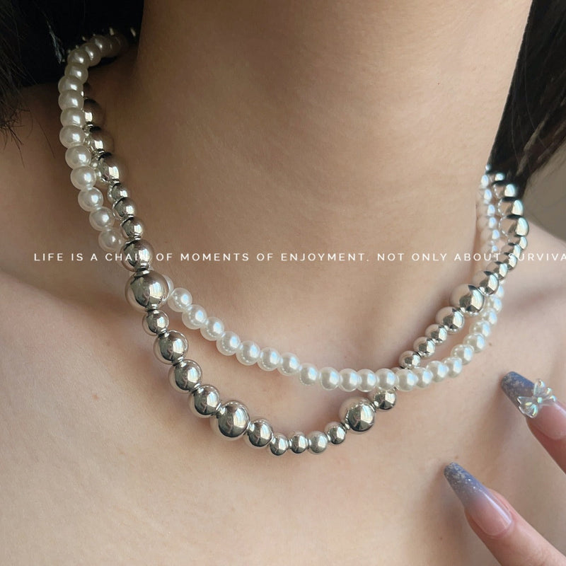 Imitation Pearl Wrapped Necklace Double Layer Magnetic Buckle Neck Chain Choker Necklace