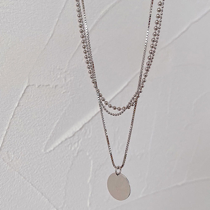 Multi 3 Layers Chain Metallic Metal Round Disc Pendant Necklace
