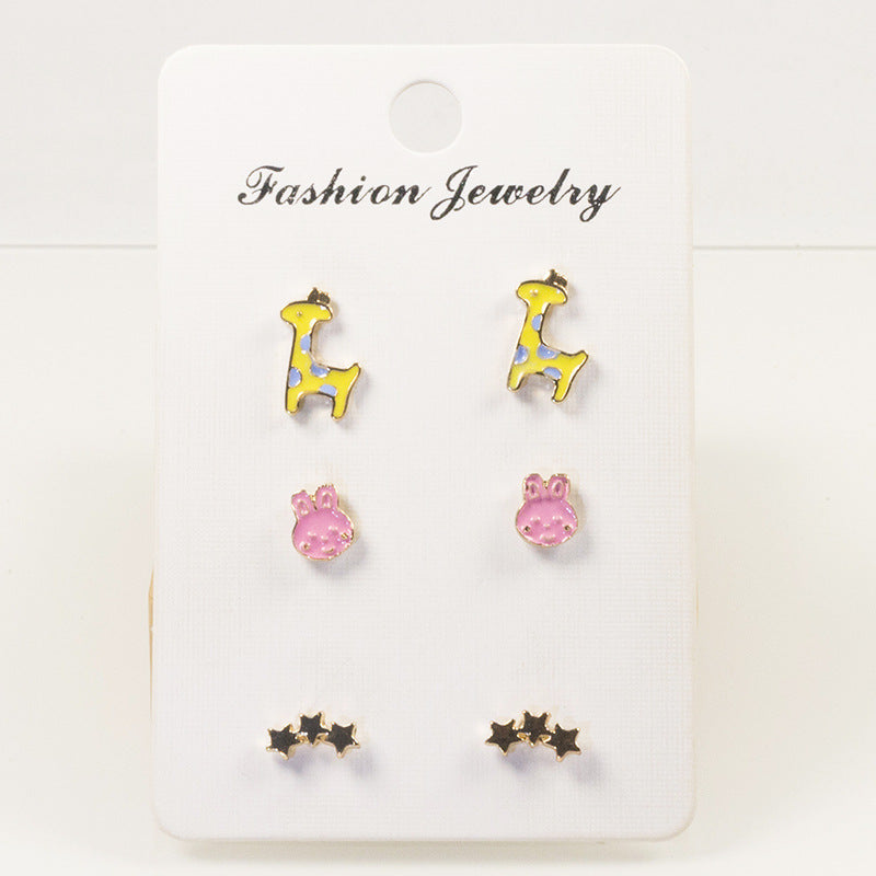 Giraffe bunny stud earrings set