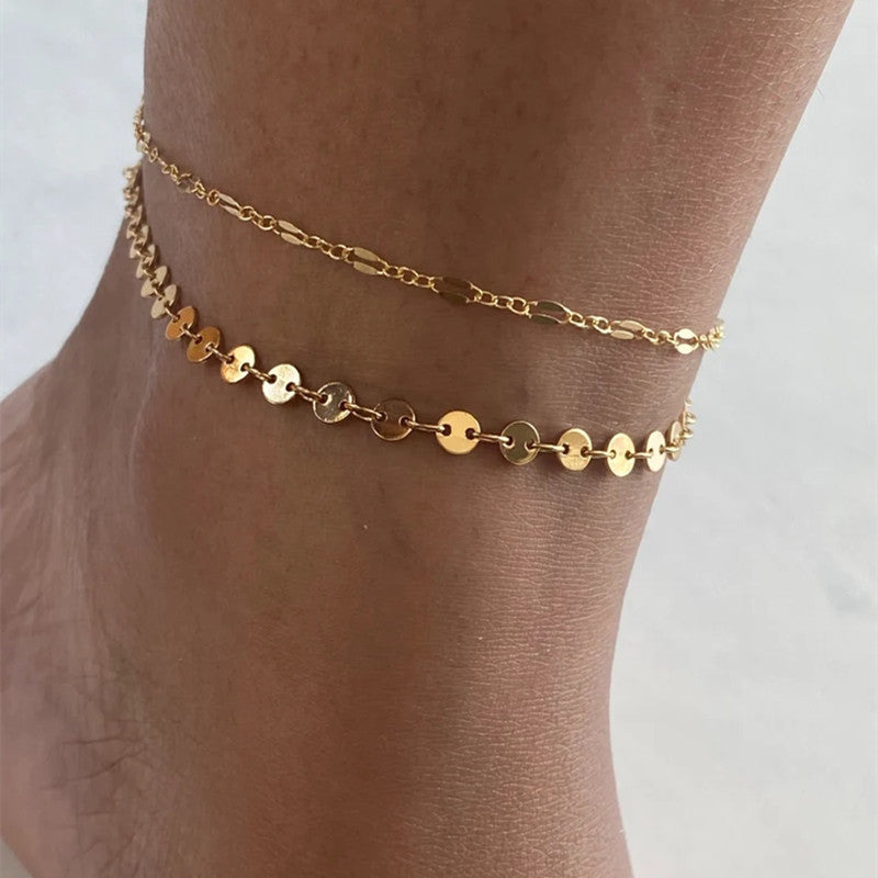 Double Layer Round Sequins Anklet Jewelry
