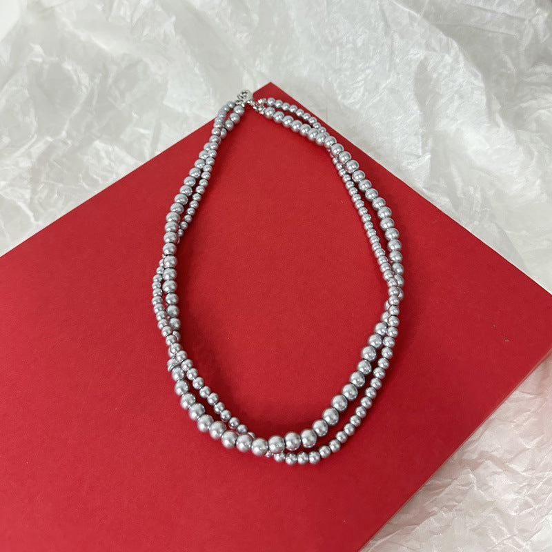 Gray Glass Pearl Necklace Vintage Twisted Pearl Choker