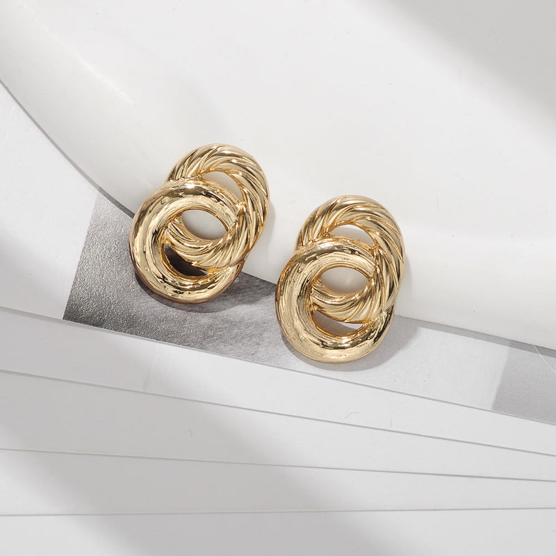 Double Twisted Circle Women Big Stud Earring