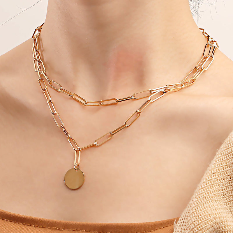 Coin Pendant Paper Clip Chain Necklace
