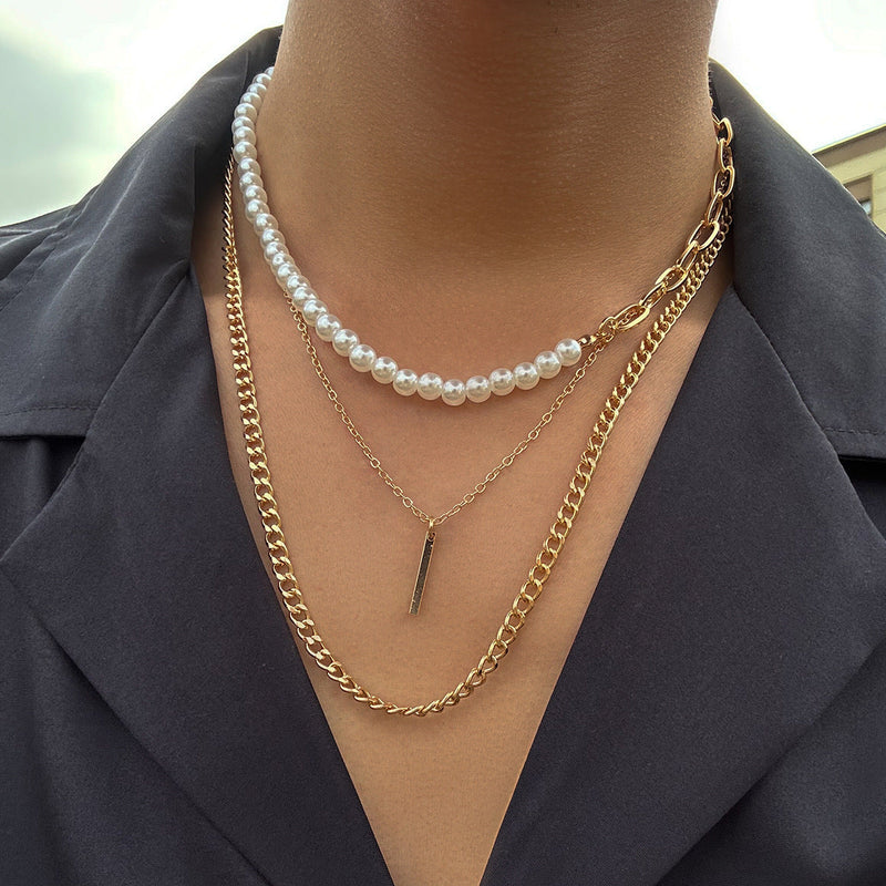 Fashion Multi-layered Chains Pearl Beads Necklaces