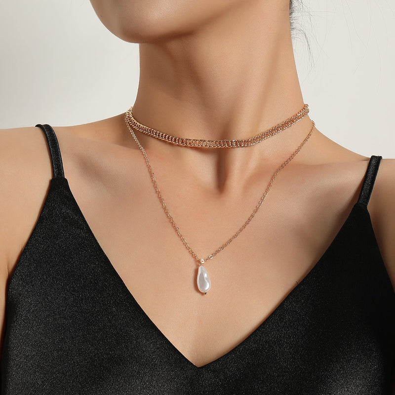 Elegant Link Chain Necklace Irregular Pearl