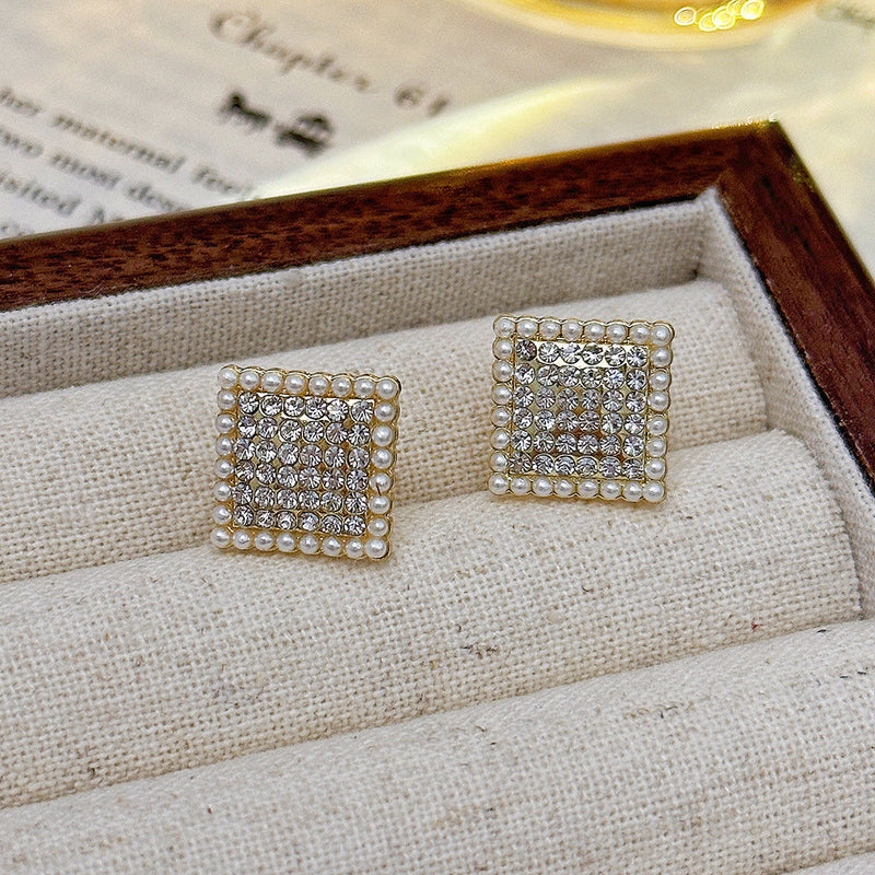 Full Rhinestone Square Geometric Earrings