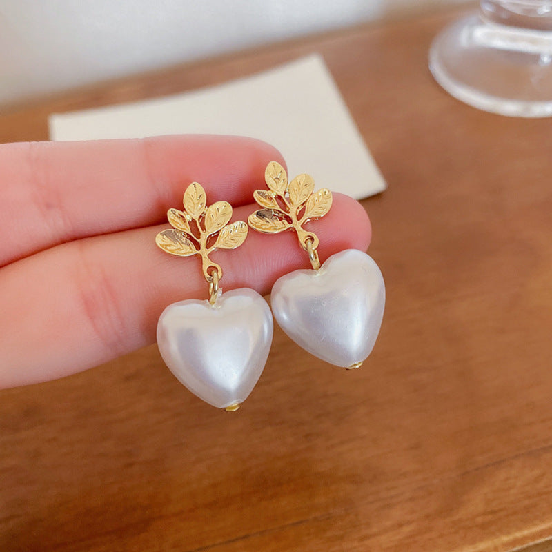 Heart Pearl Pendant Earrings