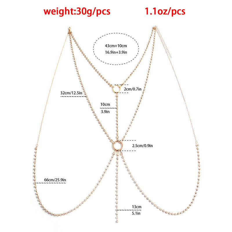 Women Rhinestone Long Necklace Breast Chain