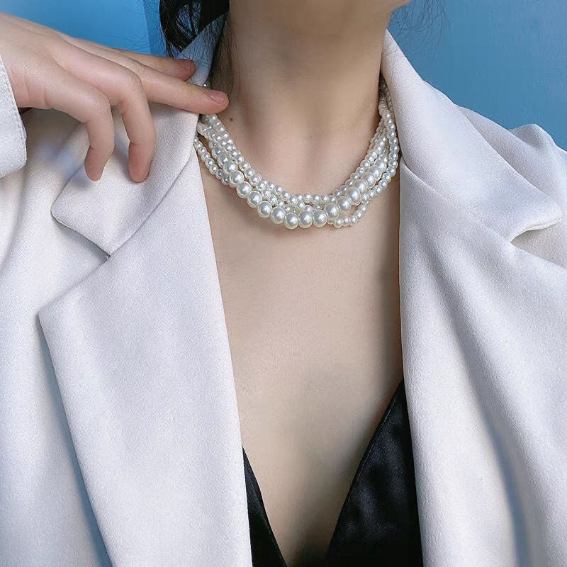White Multi-Layer Pearl Wedding Necklace