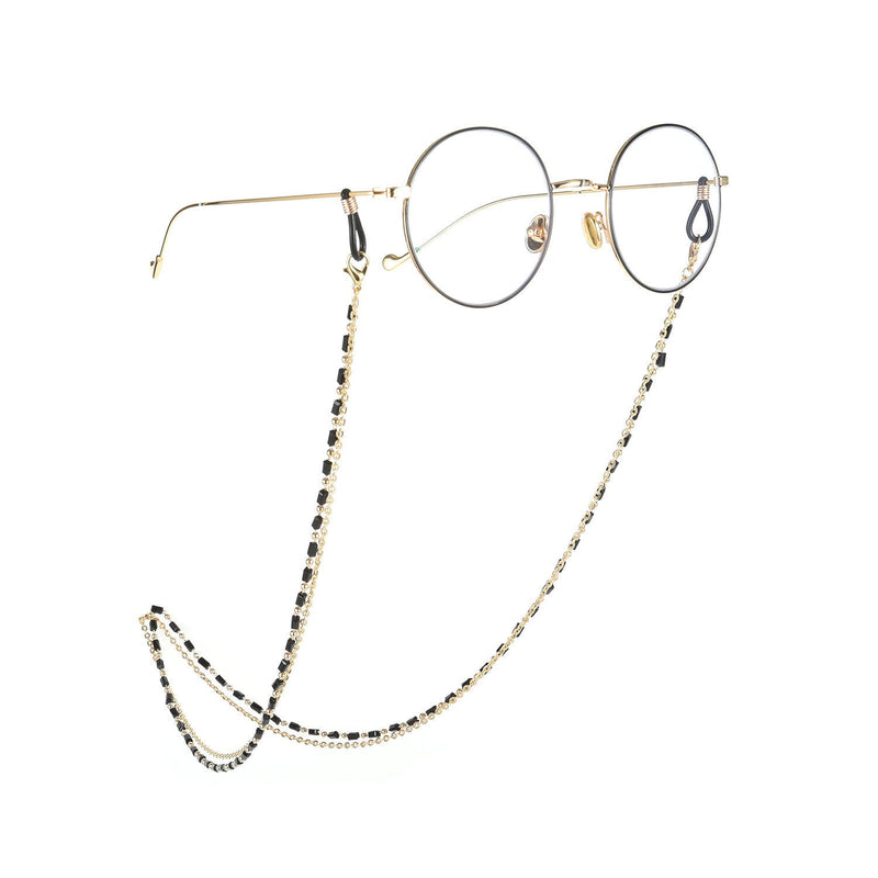 Reading Glasses Chain Women Black Beads Gold Eyeglass Lanyard Hold Straps