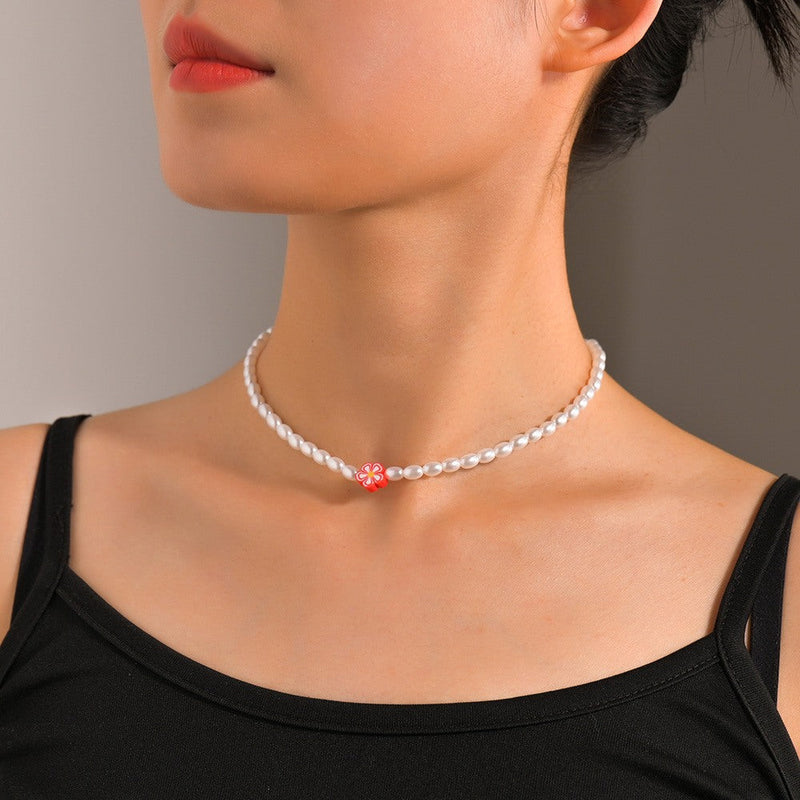 Polymer Clay Colorful Flower Pearl Necklace