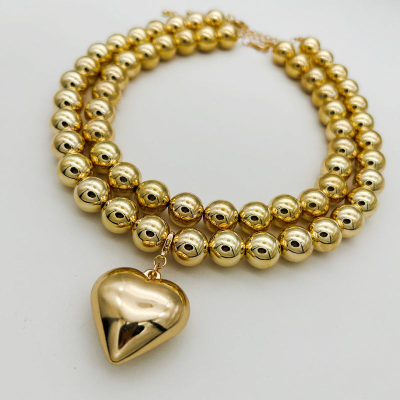 Chunky Heart Shape Exaggerated Big Beads Choker Necklace