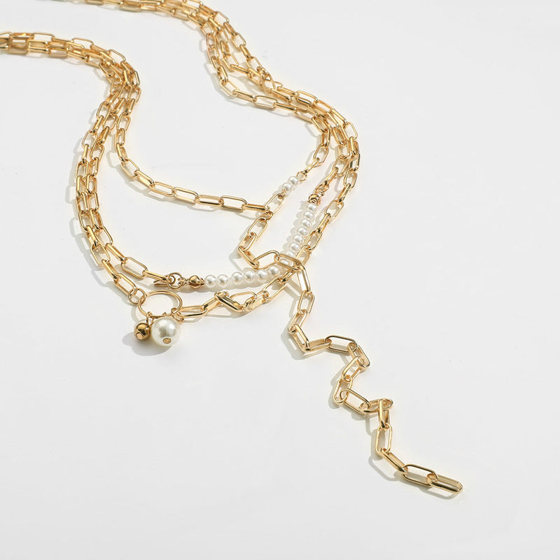 Layer Long Chain Necklace Pearl Charm Jewelry for Women