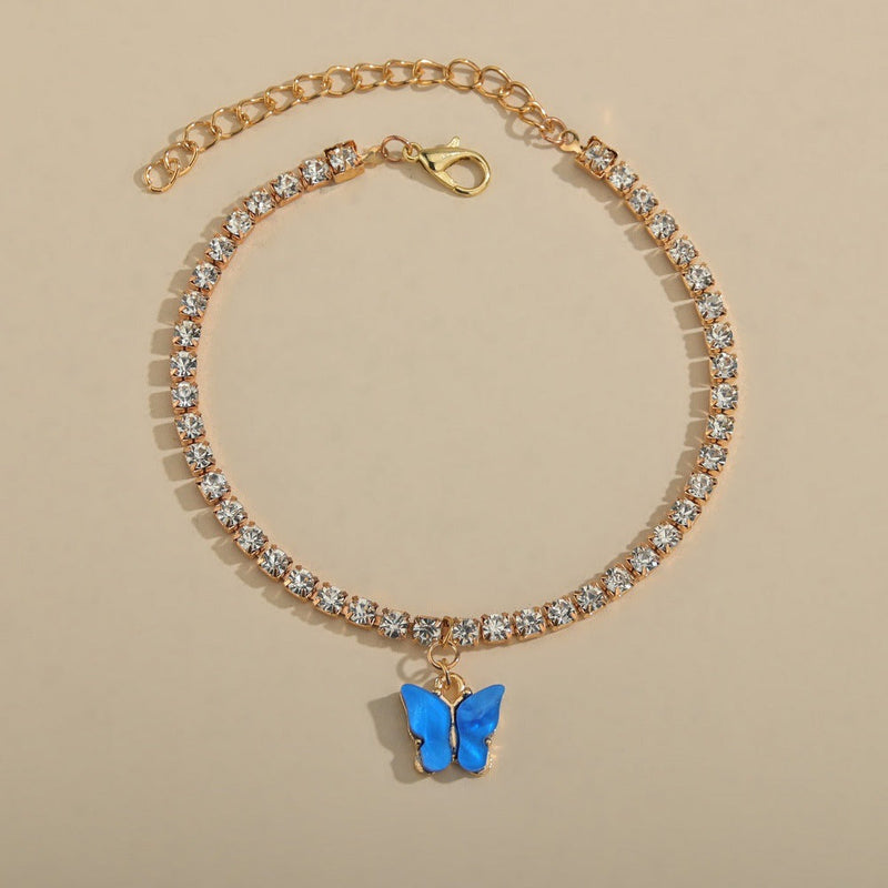 Shiny Rhinestone Chain Butterfly Ankle Jewelry