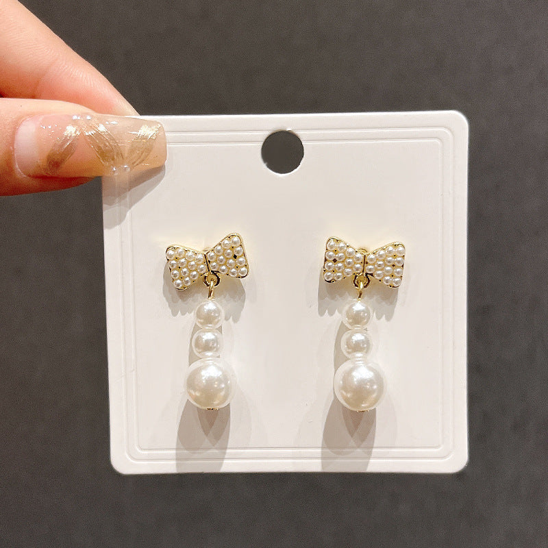 Long Tassel Pearl Bow Earrings