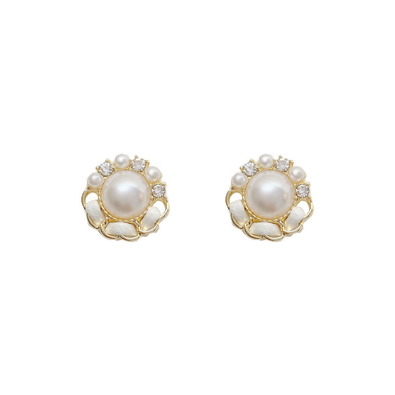 Sweet Small Pearl Round Flower Earrings