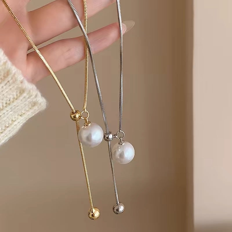 Single Pearl Drawstring Necklace